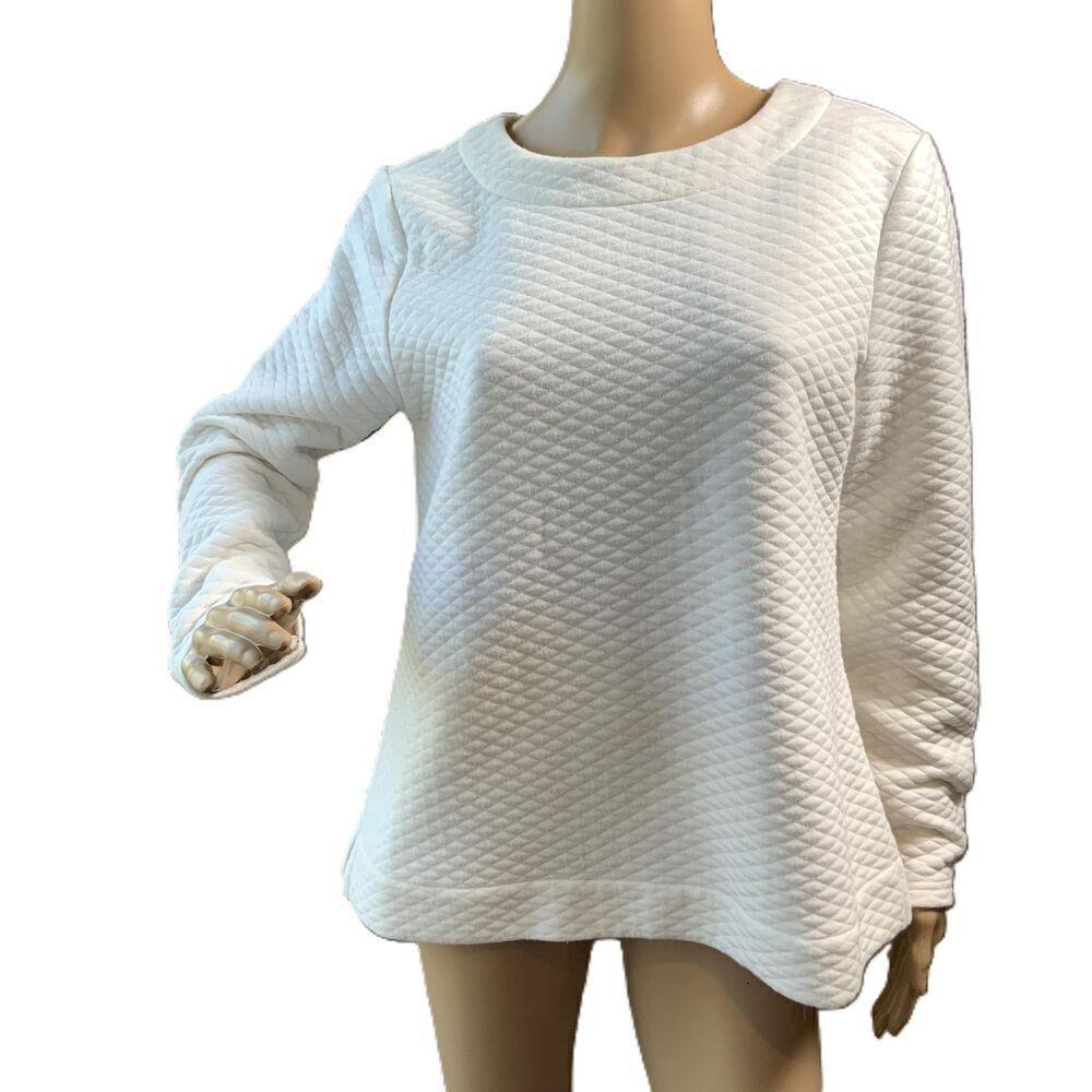 Croft And Barrow White Quilted Pattern Long Sleeve Crew Neck Sweatshirt Size Med